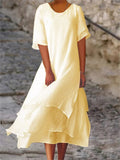 Sabine – Bequemes Doppellagiges Kleid mit Kurzarm und Rundhals