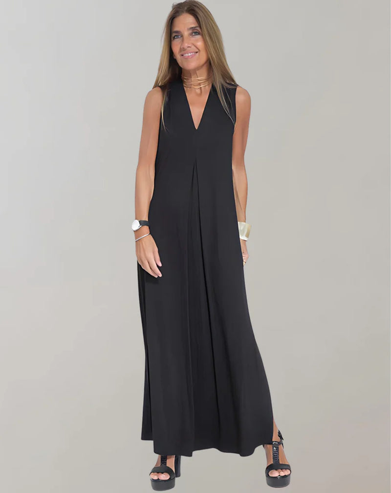 Birgit – Elegantes ärmelloses langes Kleid mit V Ausschnitt für mühelosen Stil und Komfort