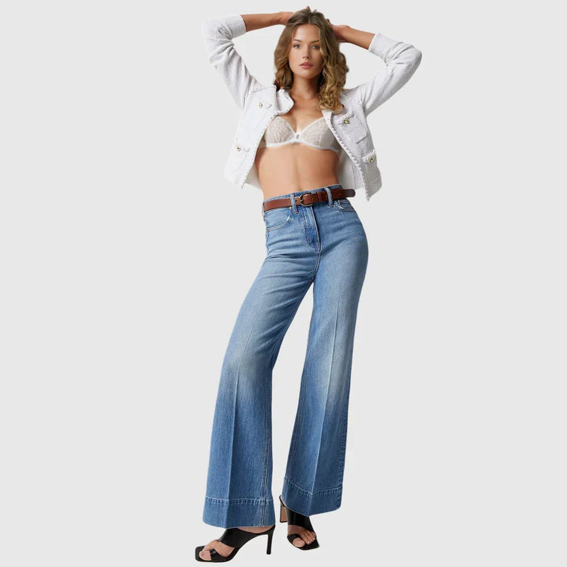Liliane - Lässige Hose mit weitem Bein hohem Bund Taschen und Knöchellänge