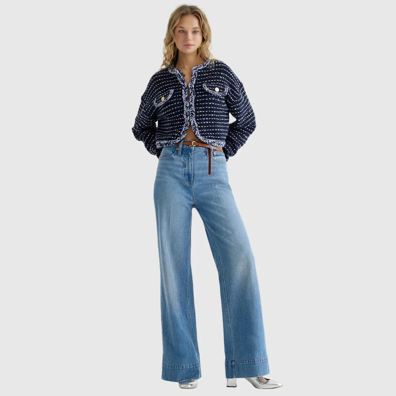 Liliane - Lässige Hose mit weitem Bein hohem Bund Taschen und Knöchellänge