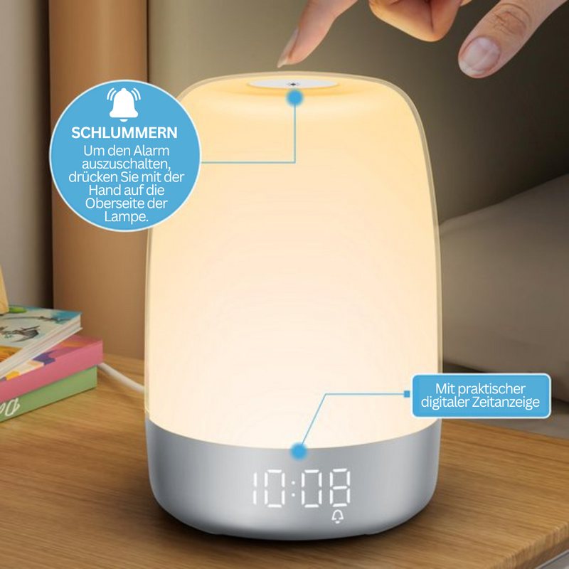 SoundGlow – Multifunktionales Uhrenlampengerät mit einstellbarem Licht und natürlichen Klängen