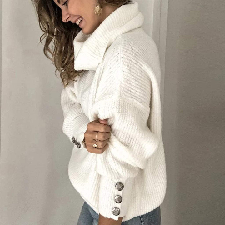 Emilia - Langärmelig Rollkragenpullover Mit Schaltflächen