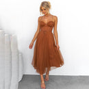 Tanja - Luxuriöses ärmelloses Midikleid mit Schulter Spaghettiträgern