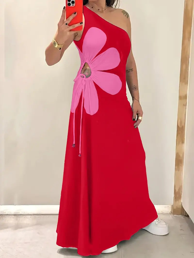 Wendla – Modisches Eine Schulter Kleid mit Blumenprint