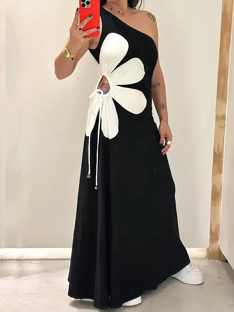 Wendla – Modisches Eine Schulter Kleid mit Blumenprint