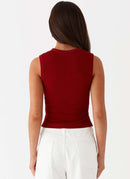 Wiebina – Leichtes ärmelloses Schlanke Passform Top mit Knopfleiste