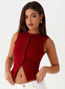 Wiebina – Leichtes ärmelloses Schlanke Passform Top mit Knopfleiste