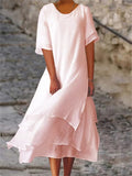 Sabine – Bequemes Doppellagiges Kleid mit Kurzarm und Rundhals