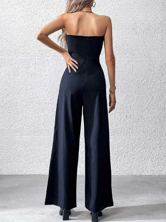 Clara - Modischer trägerloser Jumpsuit mit weitem Bein und Taschen