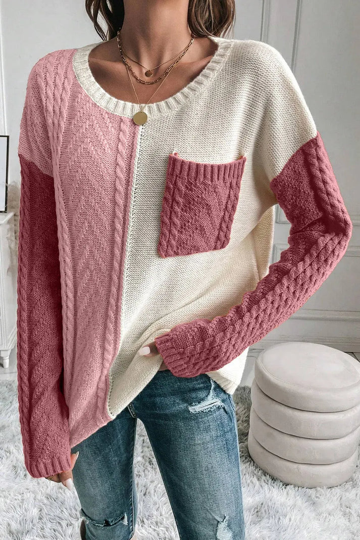 Fiona - Warmer Langarmpullover mit Rundhalsausschnitt und Tasche