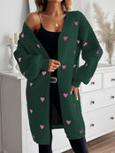 Amara - Lässig Bischofsärmel Herz Muster Lange Strickjacke