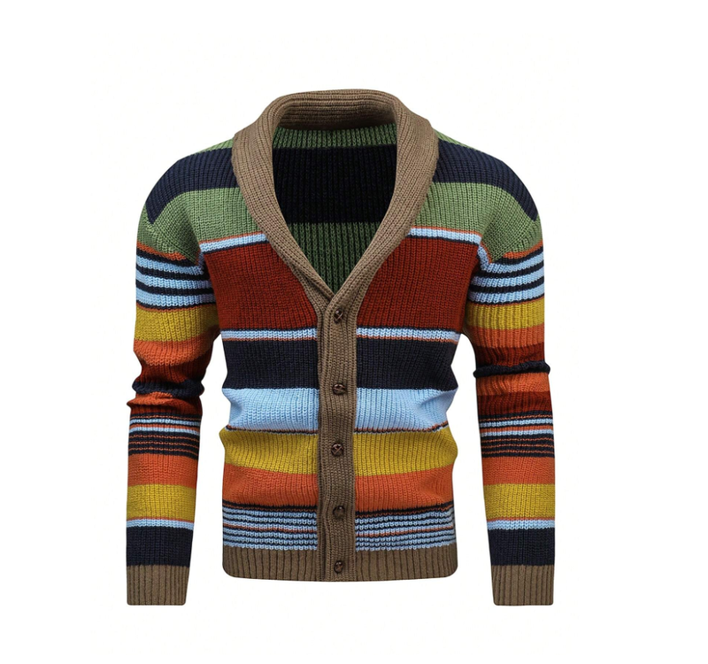 Claus - Langärmelige Gestreift Strickjacke Mit Schaltflächen