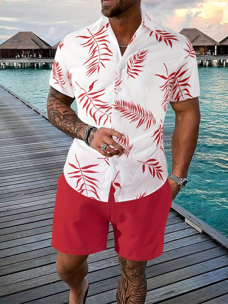 Simon - Lässiges kurzärmeliges Hemd mit Taschen Kurze Hosen Zweiteiliges Satz