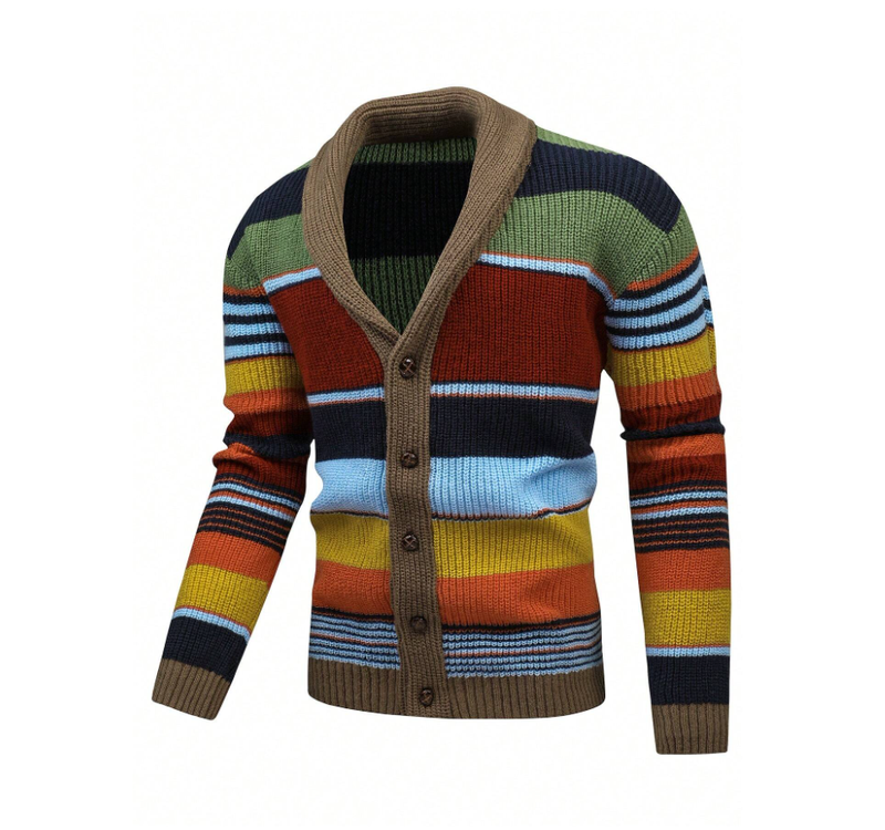 Claus - Langärmelige Gestreift Strickjacke Mit Schaltflächen
