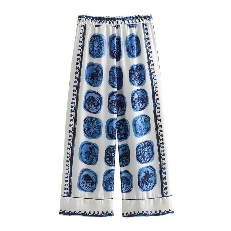 Freya - Bedrucktes Hemd Mit Weite Hosenbeine Hosen Zweiteiliges Set