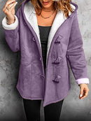 Ada - Langärmelig Pelzfütterung Kapuze Jacke Mit Knöpfen