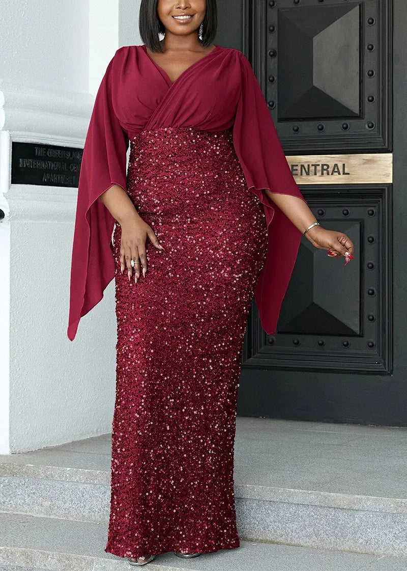 Zarine – Stilvolles Slim Fit Kleid mit V Ausschnitt ausgestellten Ärmeln und Schlitz Rückseite
