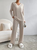 Emma - V Ausschnitt Lang Ärmel Pullover Mit Langen Hosen Zweiteiliges Set