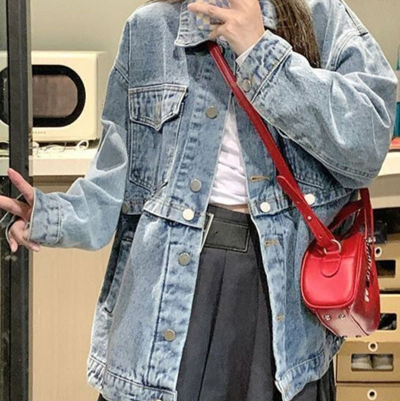 Emma - Langärmelig Abnehmbar Denim Jacke Mit Taschen