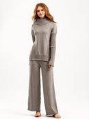 Lina - Langärmelig Pullover Weites Bein Hosen Gestrickt Zweiteiliges Satz