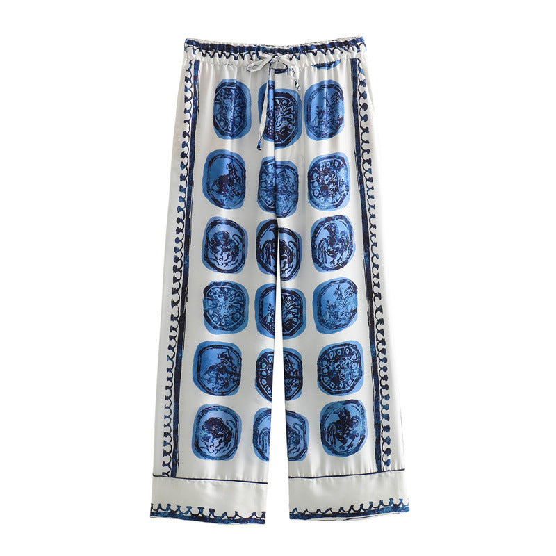 Freya - Bedrucktes Hemd Mit Weite Hosenbeine Hosen Zweiteiliges Set