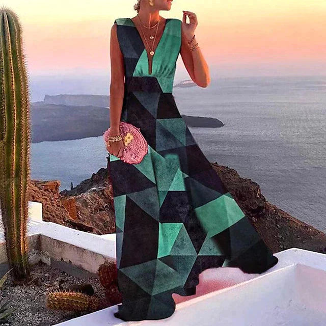 Laura - Lässiges Armelloses Maxikleid Mit Tiefem VAusschnitt