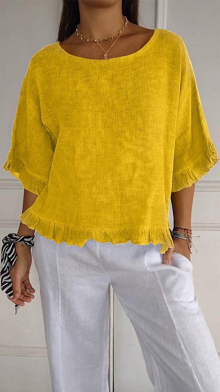 Mona – Modische Bluse mit Rundhalsausschnitt und kurzen Ärmeln