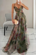 Nira – Elegantes ärmelloses fließendes Kleid mit Blumendruck und verstellbaren Trägern