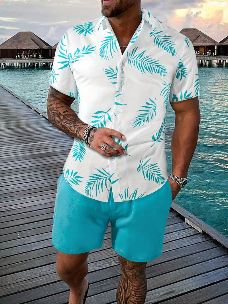 Simon - Lässiges kurzärmeliges Hemd mit Taschen Kurze Hosen Zweiteiliges Satz