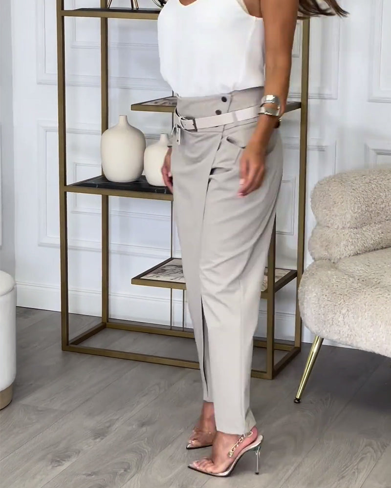Elena – Elegante drapierte Hose mit verstellbarem Schnallengürtel