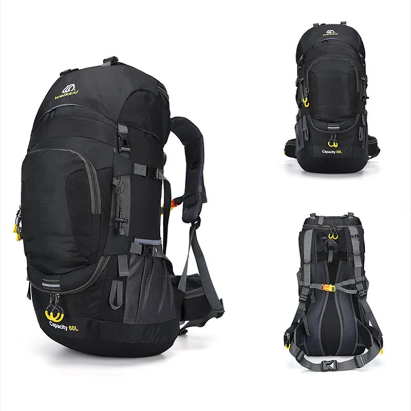 AdventurePro – Großer 60-Liter-Outdoor-Rucksack mit mehreren Taschen und Hüfttasche