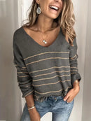 Wibke - Moderner gestreifter Pullover mit V Ausschnitt und langen Ärmeln