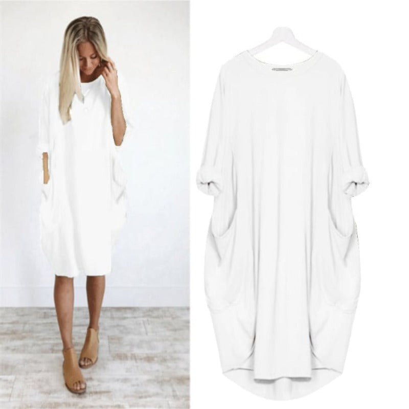 Fabienne – Locker sitzendes Midikleid mit Rundhalsausschnitt und langen Ärmeln