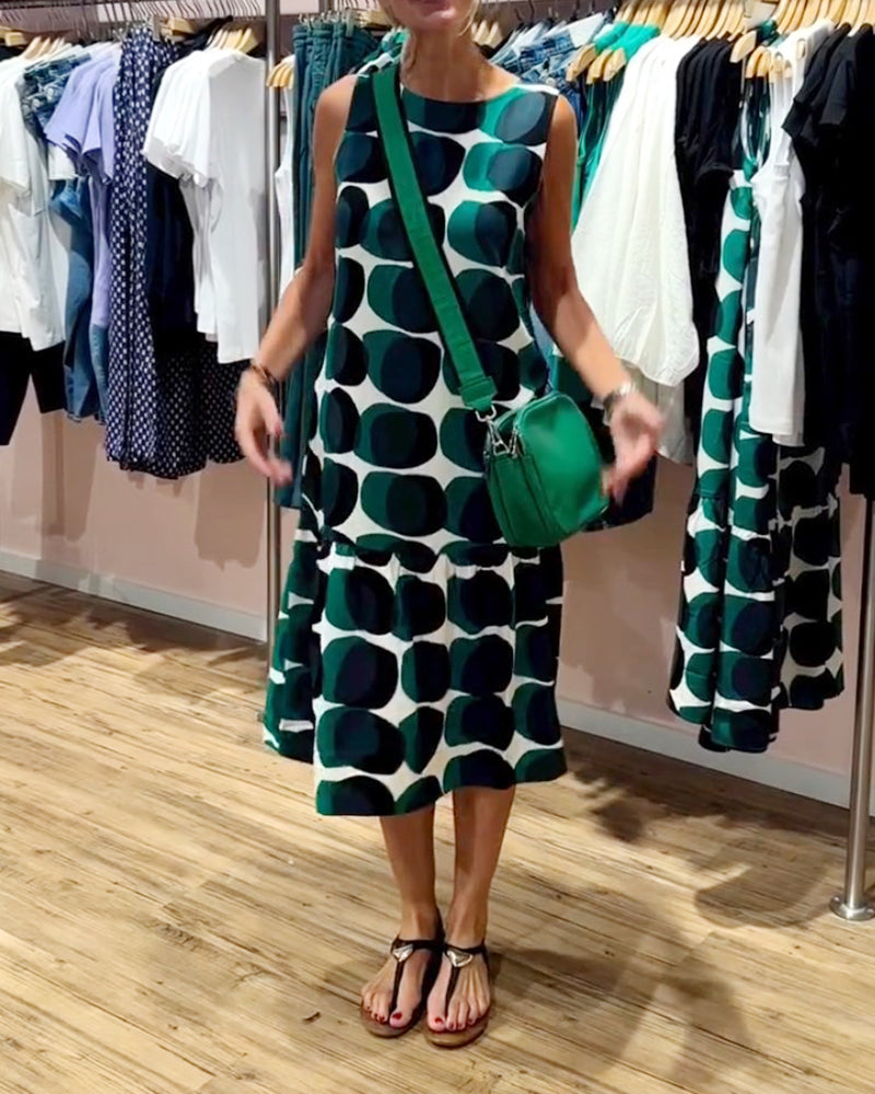Minna - Lässig Ärmellos Gedruckt Rund Nacken Kleid