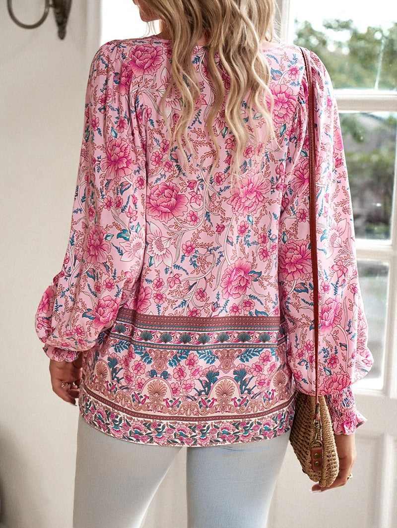 Luisa - Lässiges bedrucktes Langarmshirt mit V Ausschnitt für einen modischen Look