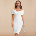 Thalia - Modisches schulterfreies Midikleid mit V Ausschnitt und schmaler Passform