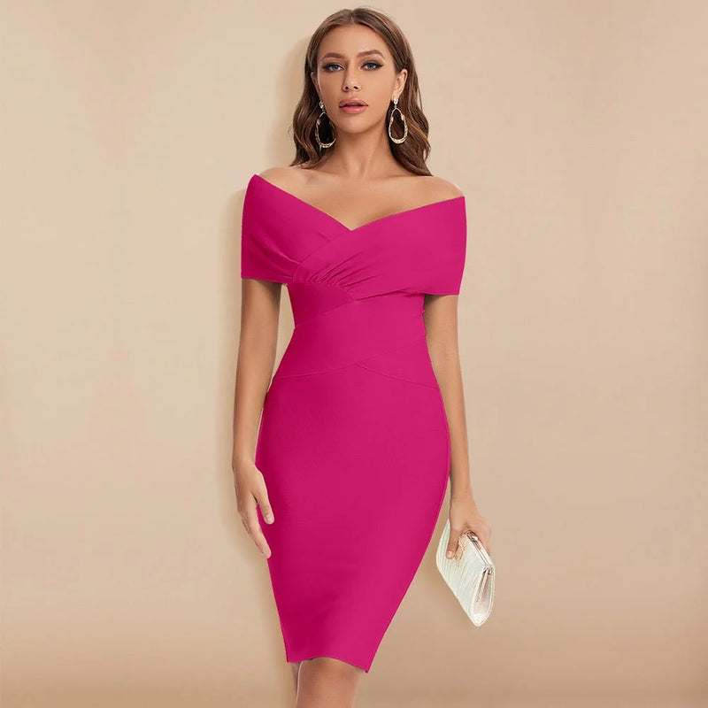 Blanca – Elegantes schulterfreies Schlanke Passform Midikleid mit Reißverschluss auf der Rückseite