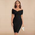 Thalia - Modisches schulterfreies Midikleid mit V Ausschnitt und schmaler Passform