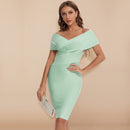 Thalia - Modisches schulterfreies Midikleid mit V Ausschnitt und schmaler Passform