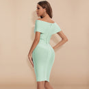 Thalia - Modisches schulterfreies Midikleid mit V Ausschnitt und schmaler Passform