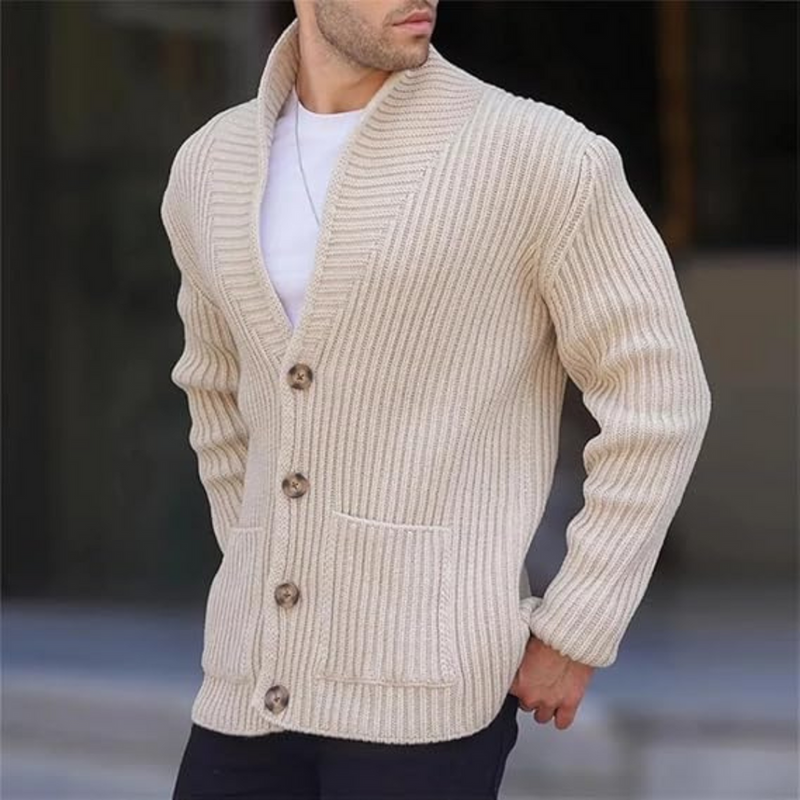 Louis - Lässige langärmelige Strickjacke mit Knopf und Taschen