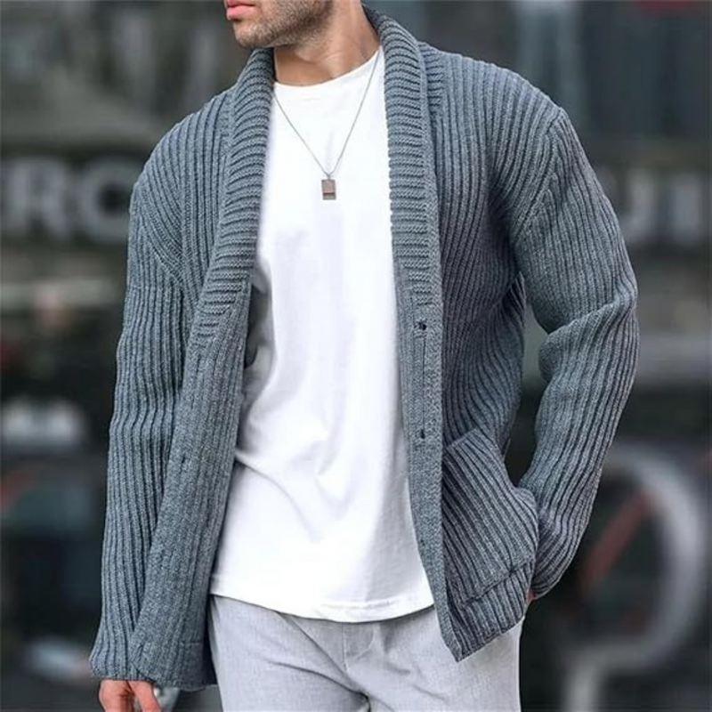 Louis - Lässige langärmelige Strickjacke mit Knopf und Taschen