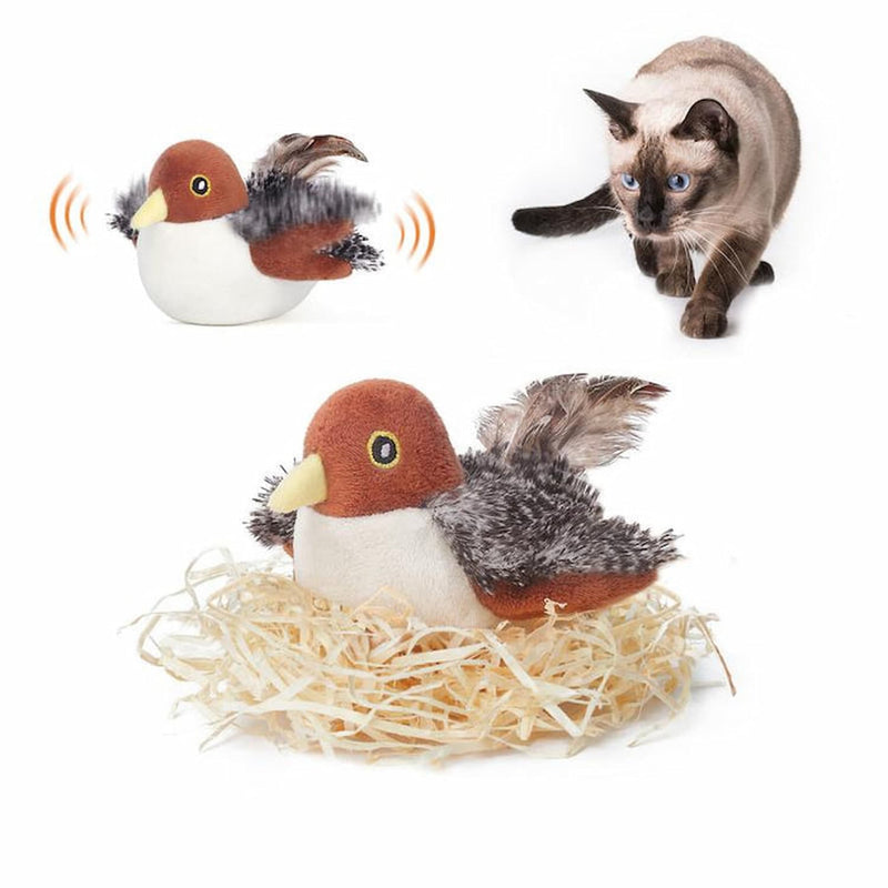 CatChasse - Elektrisches quietschendes Vogelspielzeug mit Federn und Zwitschergeräuschen für interaktives Katzenspiel