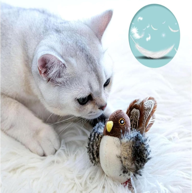 CatChasse - Elektrisches quietschendes Vogelspielzeug mit Federn und Zwitschergeräuschen für interaktives Katzenspiel