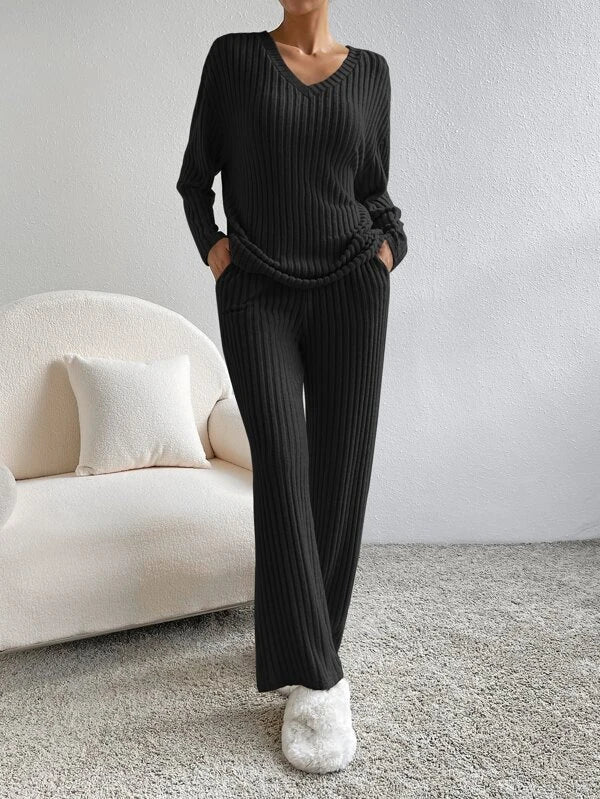 Emma - V Ausschnitt Lang Ärmel Pullover Mit Langen Hosen Zweiteiliges Set