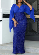 Zarine – Stilvolles Slim Fit Kleid mit V Ausschnitt ausgestellten Ärmeln und Schlitz Rückseite