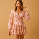 Annika – Elegantes Kleid mit Blumenmuster V Ausschnitt und langen Ärmeln