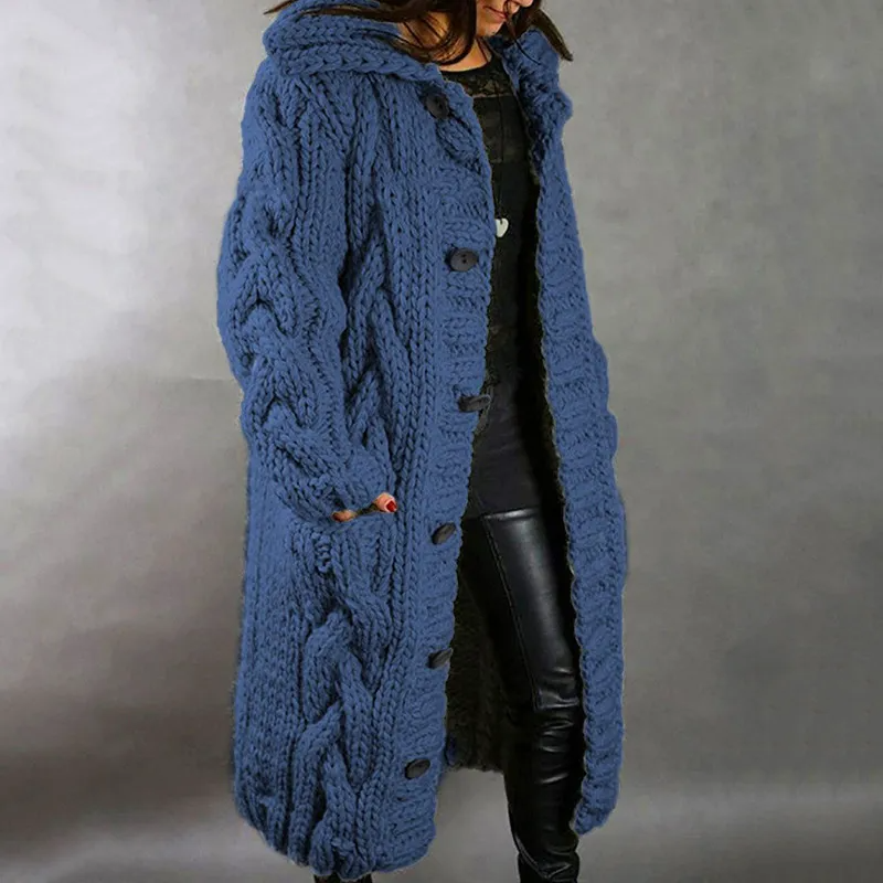 Emilia - Warme Ärmel Dick gestrickt Lange Strickjacke Mit Knöpfen und Taschen