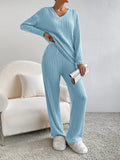 Emma - V Ausschnitt Lang Ärmel Pullover Mit Langen Hosen Zweiteiliges Set