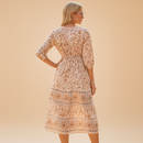 Viktoria – Stylisches bedrucktes Kleid mit V Ausschnitt und langen Ärmeln